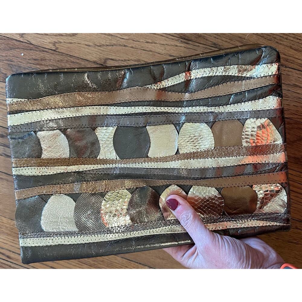 Vintage Gold Leather 80's Evening Clutch